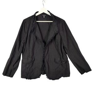 VERSONA Linen Blend Frayed Blazer Jacket Black Career Event Lightweight Womens L
